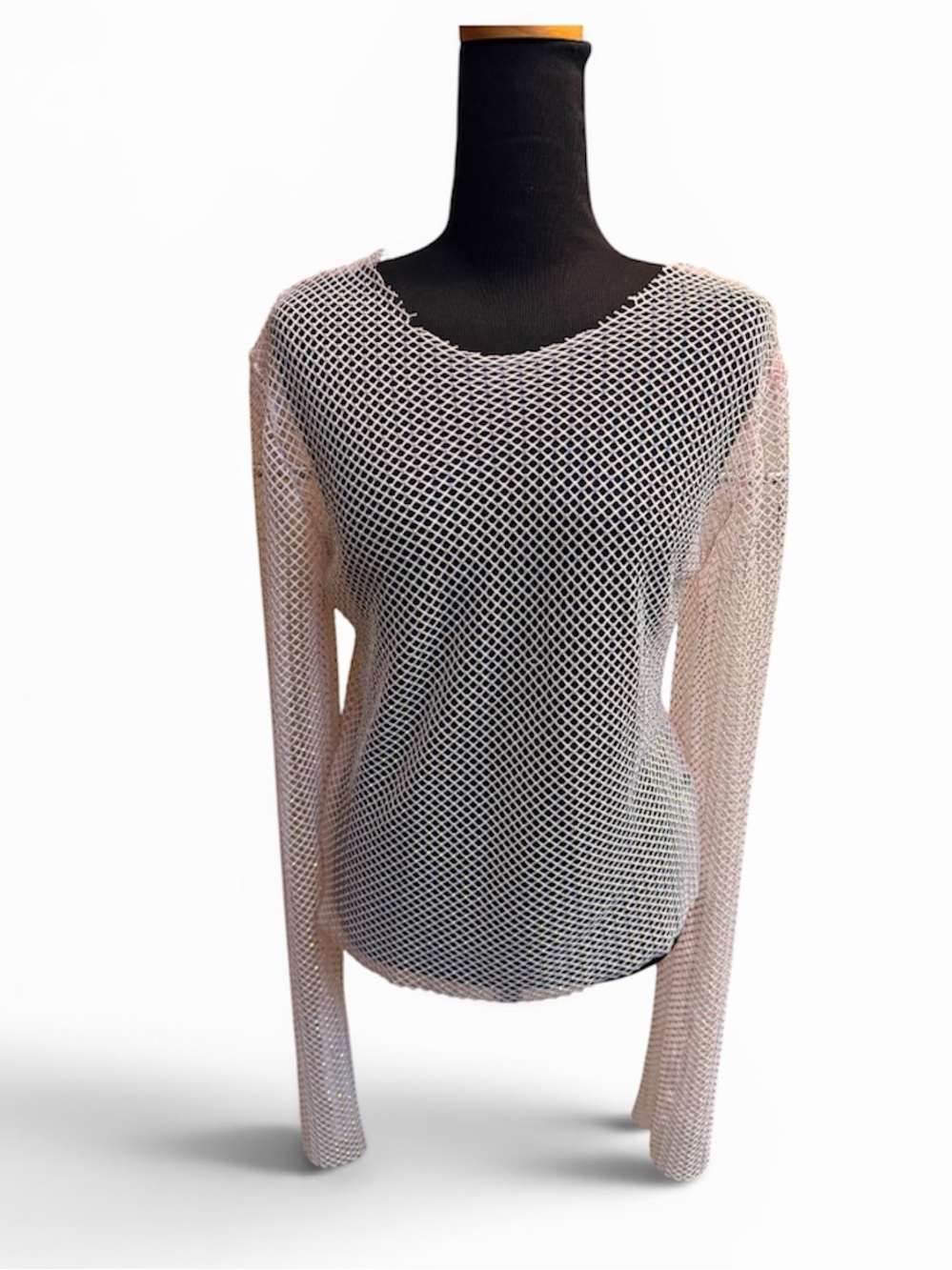 ORANGE KISS Long Sleeve Rhinestone Top Blush Pink Size SM Sheer Sparkly Mesh - Picture 5 of 11